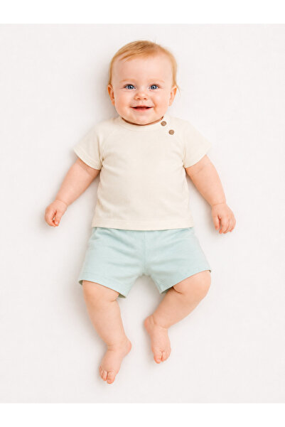 For My Baby طقم تي شيرت وشورت بأزرار على الكتف مكون من قطعتين