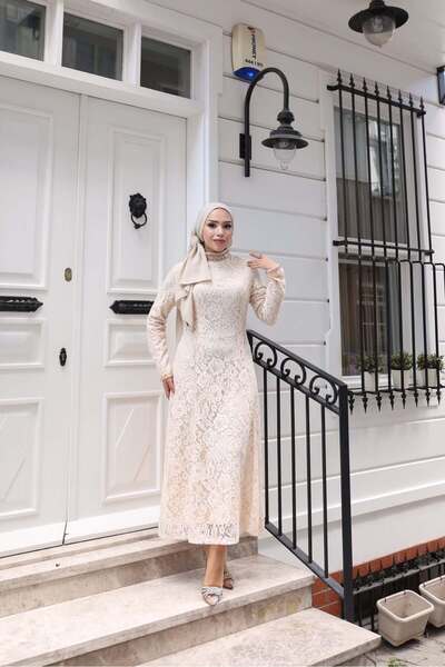 White Corner 3287 DANTEL ÖZEL TASARIM ELBİSE