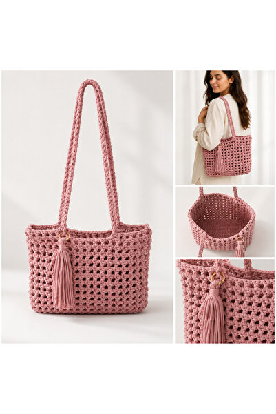 Stelo Forte PEMBE RENKLİ ÖRME OMUZ ÇANTASI KADIN ÇANTASI PENYE