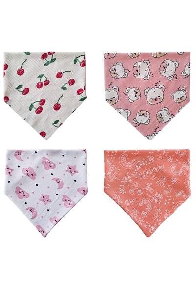 Baby Minik Baby Girl Triangle Scarf Cotton Jersey Drool and Feeding Bib (10 Pieces)