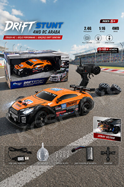 kosetoys Uzaktan Kumandalı Drift Arabası, 4 Çeker Sesli Işıklı Buhar Çıkartan...
