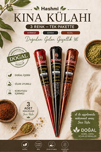 hennadibace 3'lü 3 Renk Külah Hint Kınası - Henna Cone Tattoo Henna Stencil -...
