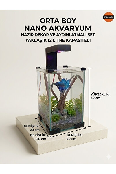 AQUAROOTTECH Nano akvaryum 20 x 20 x 30 Armatür ve doğal dekor lu