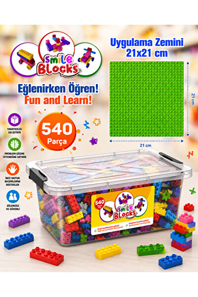 p parti oyunevi Smile Blocks 540 Parça Plastik Kutulu Mikro Blok Yeşil Uygula...