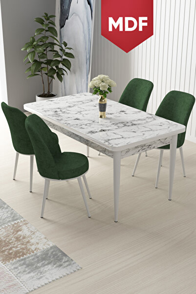 Canisa Concept Nil Serisi 70x110 MDF Sabit Mutfak Masası Takımı Beyaz Mermer ...