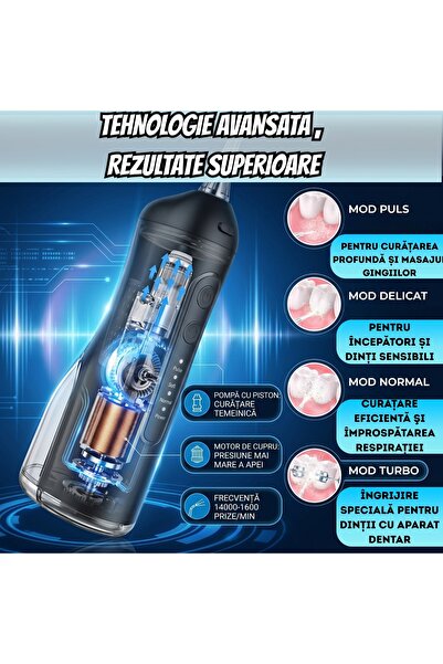 PROUDANKA Irigator bucal IPX7, rezistent la apa, cu rezervor incorporat,300ml, 4 moduri de curatare, negru