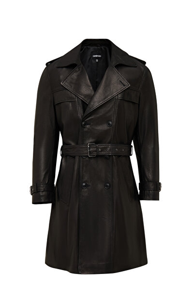 Derimod Bellingham Erkek Siyah Oversize Deri Trençkot 24WGD65499M