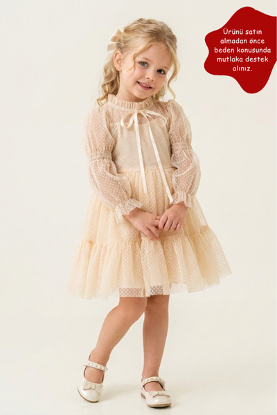 Eray Kids Rochie de seară pentru fetiță Rochie din dantelă cu puncte Crem cu ...