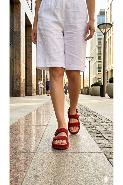 Oneka Shoes صندل نسائي يومي من جلد الغزال البرتقالي فيرو 120606SAFT1718