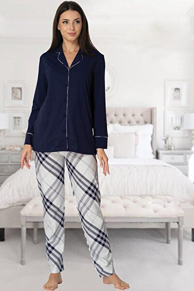 ByLohusa Πιτζάμες μητρότητας Effortt Navy Blue Buttoned μπροστά