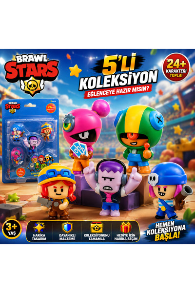 Cici Oyuncak 5'li Figür Set Brawl Stars Tara Leon Jessie Frank Penny PMI Orij...