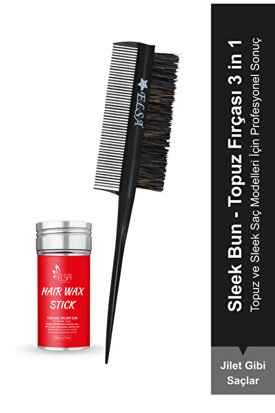 ELSA Professional Hair Wax Stick 75gr - Saç Sabitleyici ve 3 in 1 Topuz Fırça...