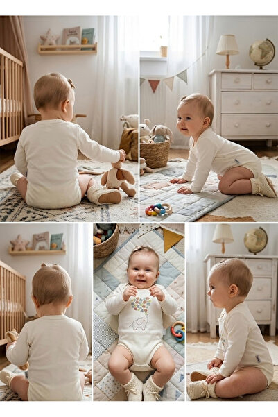 meyastore Baby Bodysuit with Elephant and Flower Print