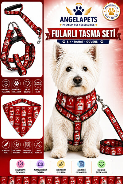 Angelapets Adjustable Printed Scarf, Chest Harness and Travel Strap Set World...