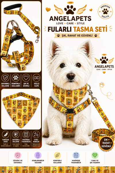 Angelapets Adjustable Scarf, Chest Harness and Travel Strap Set of 3