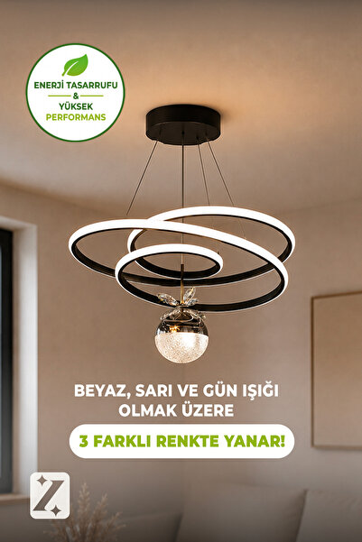 Zeda Teknoloji Büyük Kaos LED Sarkıt Avize - Aydınlatma 3 Renk Modu (Sarı Işı...