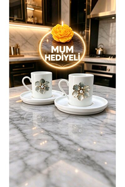 KirLiNova Gray Floral 2-Piece Porcelain Cup Set
