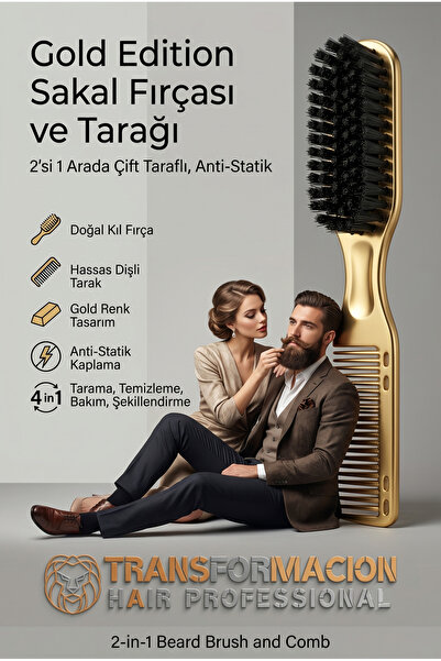 Transformacion Gold Edition 2'si 1 Arada Profesyonel Sakal Fırçası ve Tarağı ...
