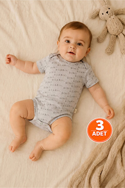 ZUMI BABY KIDS طقم ملابس أطفال قطنية بأكمام قصيرة مطبوعة باللون الرمادي من Su...