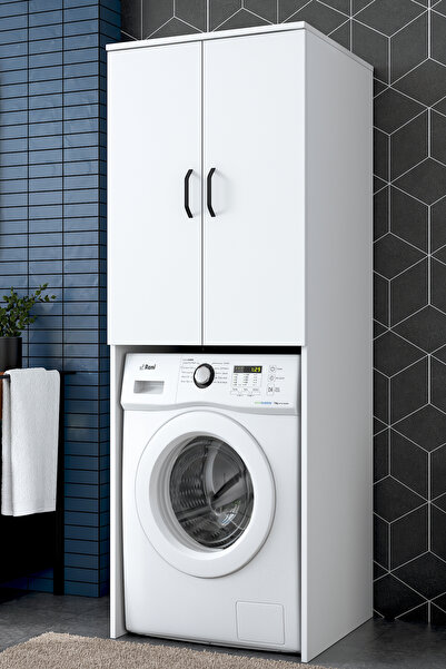 Rani Mobilya Rani KD119 Çamaşır Makinesi Dolabı 2 Kapaklı 2 Raflı Banyo Dolab...
