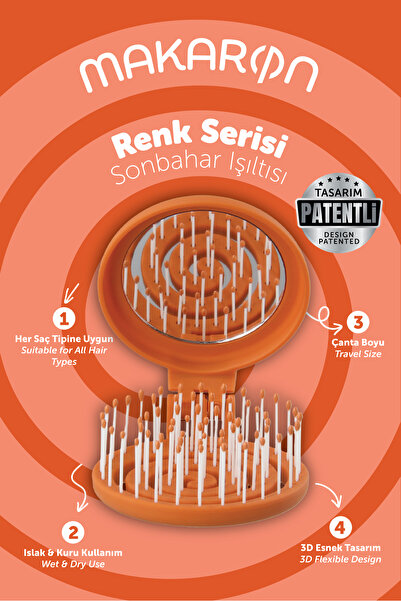 PROCO Beauty Makaron Saç Fırçası-Üç Boyutlu 3D Esnek Aynalı Çanta Boy Saç Fır...