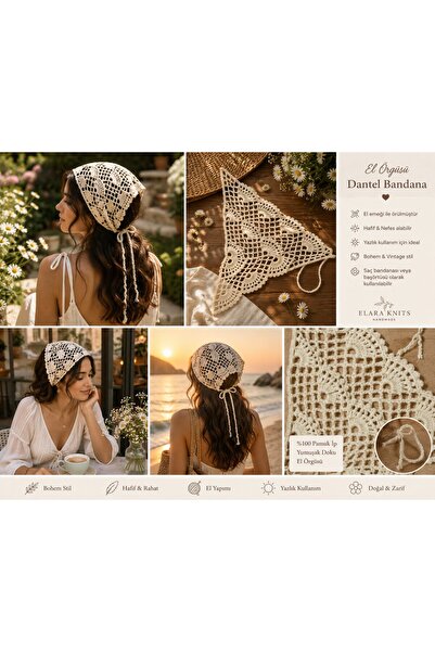 elara knits hand made Χειροποίητη Πλεκτή Δαντελένια Μπαντάνα - Καλοκαιρινή Μπ...