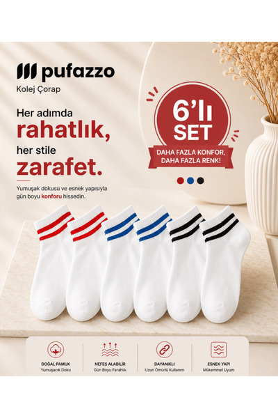 PUFAZZO Set de șosetă cu dungi tenis unisex - scurt, cu dungi, bumbac natural...