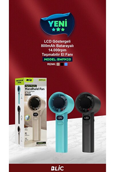 HİBOTEKNO BWFN20 LED Ekranlı Taşınabilir Mini Vantilatör- Mini El Fanı 5 KADE...