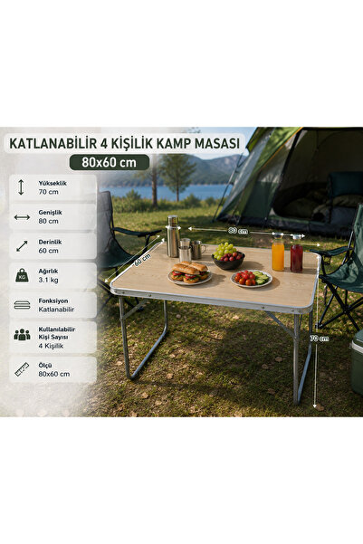 Altınkayaticaret KATLANIR KAMP MASASI YER KAPLAMAZ 80*60 CM ÖLÇÜLERİNDE 70 CM...