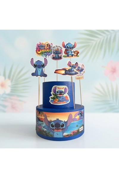 Fillikutum Stitch Doğum Günü Pasta Seti 2 Katlı Strafor Pasta Süsü Parti Malz...