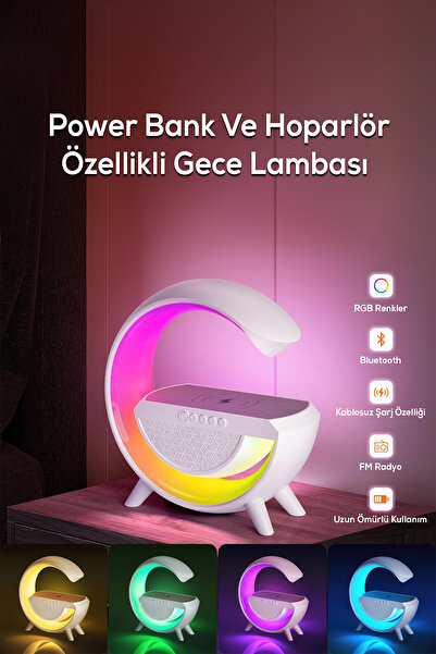 indirimsevinci Kablosuz Şarjlı Bluetooth Hoparlör LED Işıklı Masa Lambası Çok Fonksiyonlu Speaker