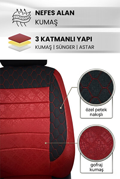 SMRAUTOACCESSORY Volkswagen New Beetle Uyumlu Oto Koltuk Kilifi Gof Kirmizi-siyah Standart Beden