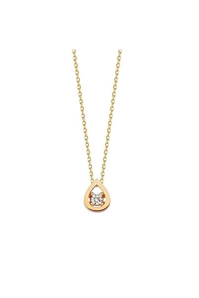 Sembol Gold Damla Tektaş Altın Kolye Rose Gold 14K