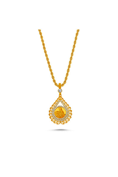 Sembol Gold Tuğralı Altın Kolye Burgu Halat Zincirli Telkari İşleme