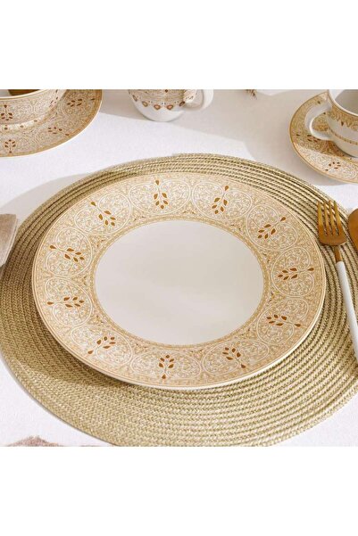 PAN HOME Gilded Filigree Stoneware Dinner Plate Dia27cm -white