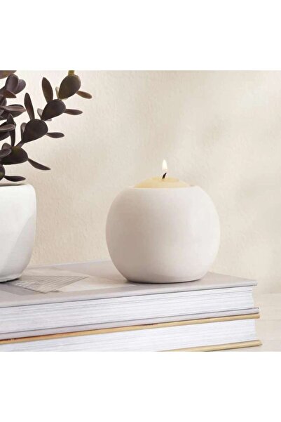 PAN HOME Austin Ceramic Round Taper Candle Holder Dia8.9cm - White