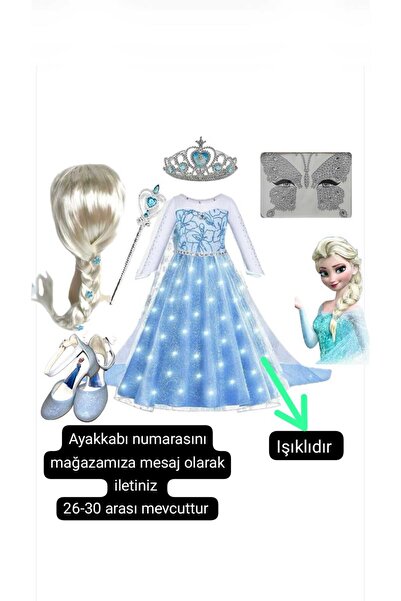 3b kids ışıklı elssaa karlarülkesi annakostüm elbise+elsa peruk+elsa taç-asae...