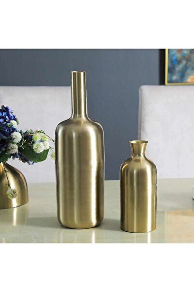 PAN HOME مزهرية زجاجية طويلة العنق من ساوف 11×11×27 سم - ذهبية