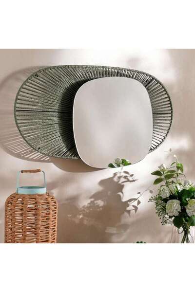 PAN HOME Mio Paper Rope Decorative Wall Mirror 47x6x80cm - Green