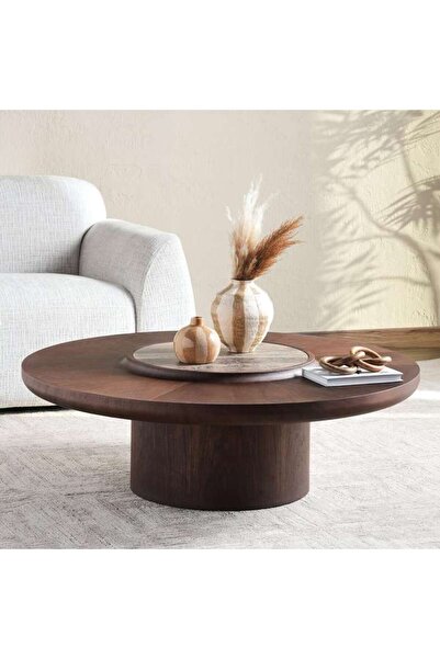 PAN HOME طاولة قهوة سالاميس مستديرة - بني
