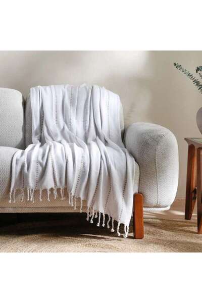 PAN HOME Herringbone Stripe Woven Throw 130x170 Cm- White