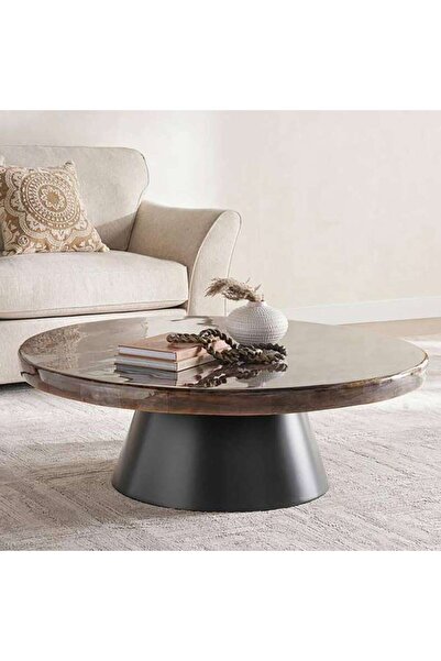 PAN HOME Algorand Round Coffee Table - Brown & Black