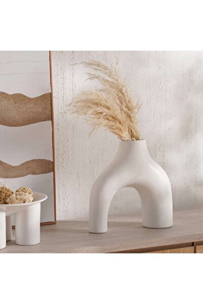 PAN HOME مزهرية سيراميك أوستن غير منتظمة الشكل 30.5×10.2×30.5 سم - أبيض