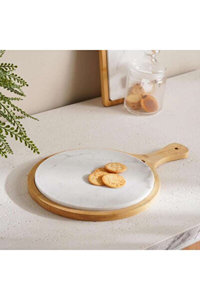 PAN HOME طبق تقديم دائري من ناتورا مكون من قطعتين 40×28×2 سم - طبيعي وأبيض