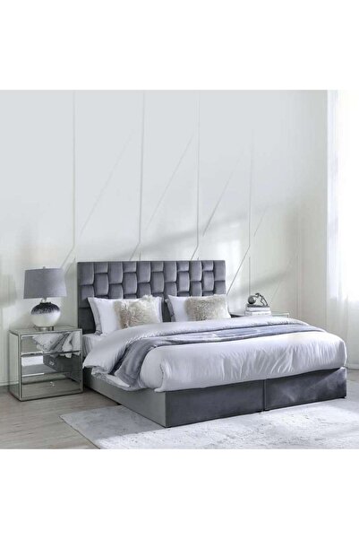 PAN HOME سرير ديانا كينج مخملي رمادي 180×200 سم