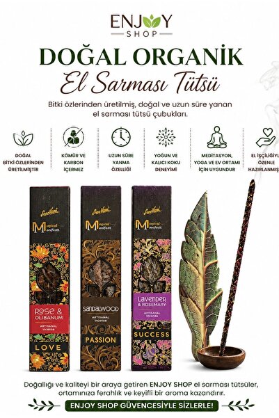 ENJOY SHOP 3 PAKET ORGANİK EL SARMASI TÜTSÜ ( GÜL LAVANTA SANDALWORD ) 6*3=18...