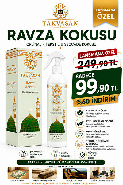 Takvasan Medine Ravza Kokusu 400 ml Alkolsüz Oda ve Ortam Kokusu Hediyelik