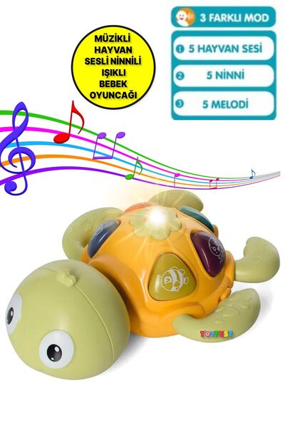 TOYFEST Deniz Canlıları Sesi Çıkaran Işıklı Müzikli Kaplumbağa İnteraktif Beb...