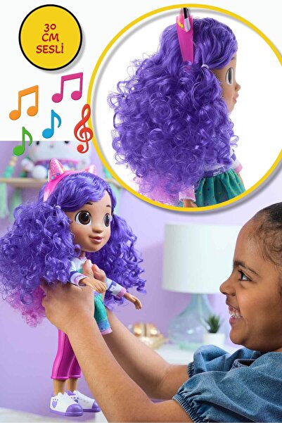 TOYFEST Gabby Dollhouse Şarkı Söyleyen Gabby Bebek 30 Cm Mor Saçlı Taçlı Part...