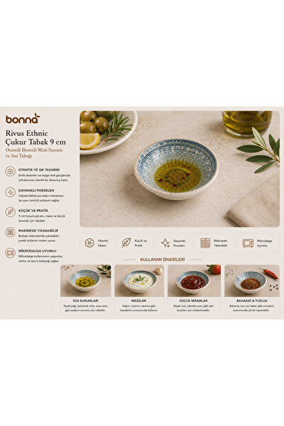 Bonnami Bonna Rivus Ethnic Porselen Gourmet Çukur Tabak 9 cm - Otantik Desenl...